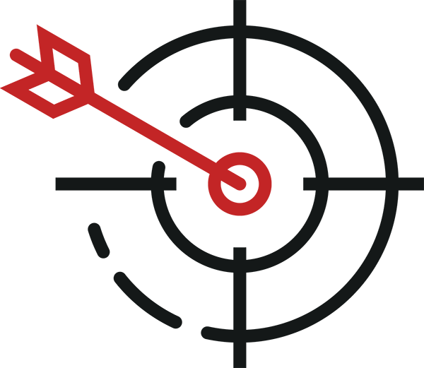 Zeichnung einer Zielscheibe mit Pfeil im Mittelpunkt.